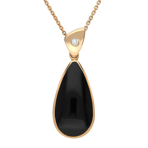 18ct Rose Gold Whitby Jet Diamond Pear Drop Necklace, P1017C