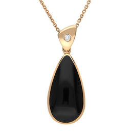 18ct Rose Gold Whitby Jet Diamond Pear Drop Necklace, P1017C