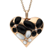 18ct Rose Gold Whitby Jet Diamond Three Flower Heart Necklace P3061