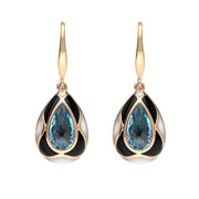 18ct Rose Gold Whitby Jet Diamond Topaz Mother of Pearl Drop Earrings E2291