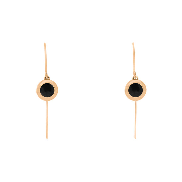 18ct Rose Gold Whitby Jet Heart Disc Drop Earrings, E1372.