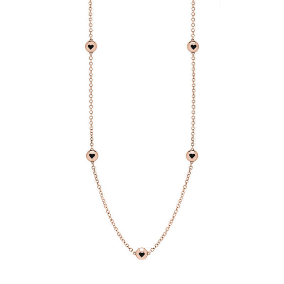 18ct Rose Gold Whitby Jet Heart Link Disc Chain Necklace, N746.