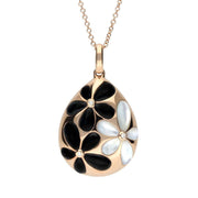 18ct Rose Gold Whitby Jet Mother of Pearl Diamond Flower Pear Necklace P3065