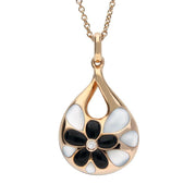 18ct Rose Gold Whitby Jet Mother of Pearl Diamond Teardrop Necklace