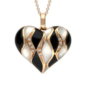 18ct Rose Gold Whitby Jet Mother of Pearl Diamond Wavy Heart Necklace