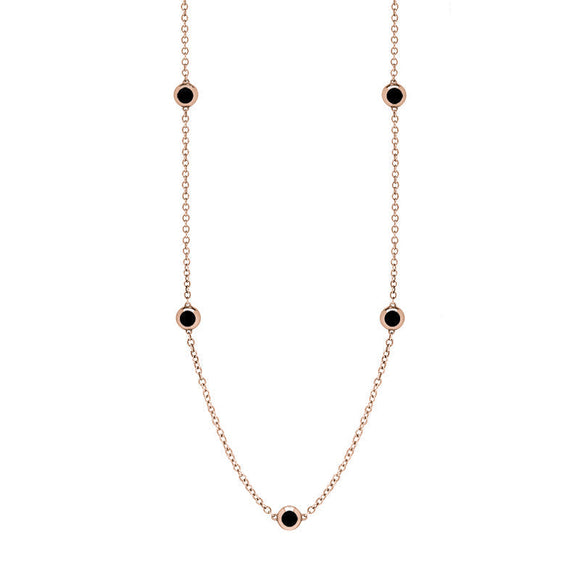 18ct Rose Gold Whitby Jet Star Link Disc Chain Necklace, N744.