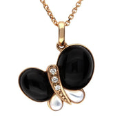 18ct Rose Gold Whitby Jet Mother of Pearl Diamond Butterfly Necklace P2731