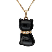 18ct Rose Gold Whitby Jet and Diamond Cat Small Necklace P2744