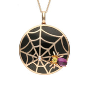 18ct Rose Gold Whitby Jet and Diamond Spider Web Necklace P3073