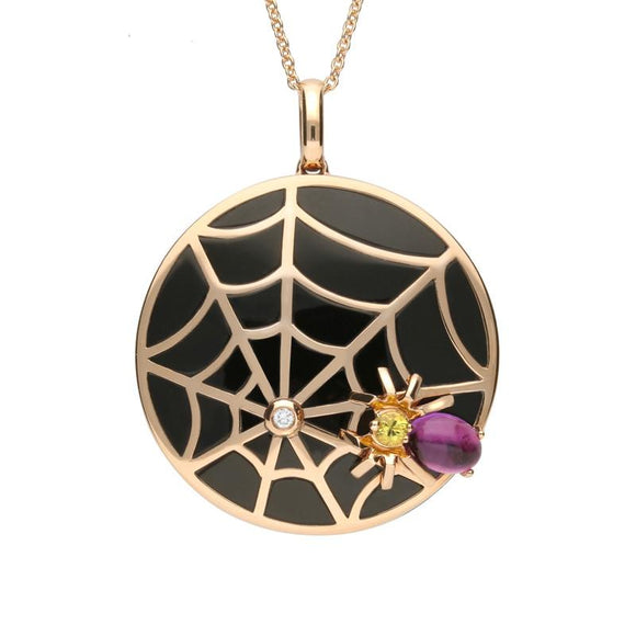 18ct Rose Gold Whitby Jet and Diamond Spider Web Necklace P3073