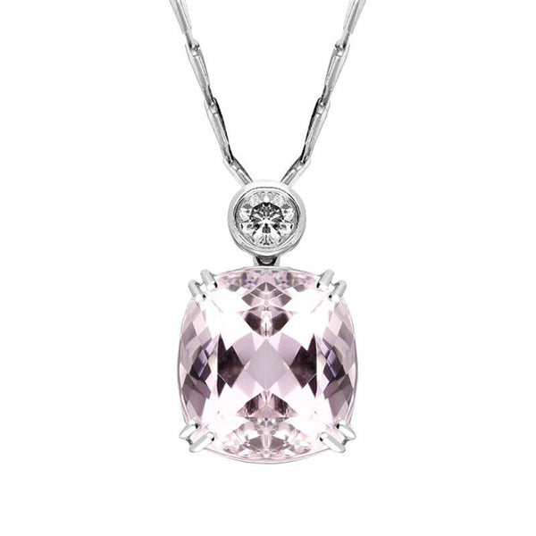 18ct White Gold 8.48ct Kunzite and Diamond Cushion Necklace. PUNQ0000017.