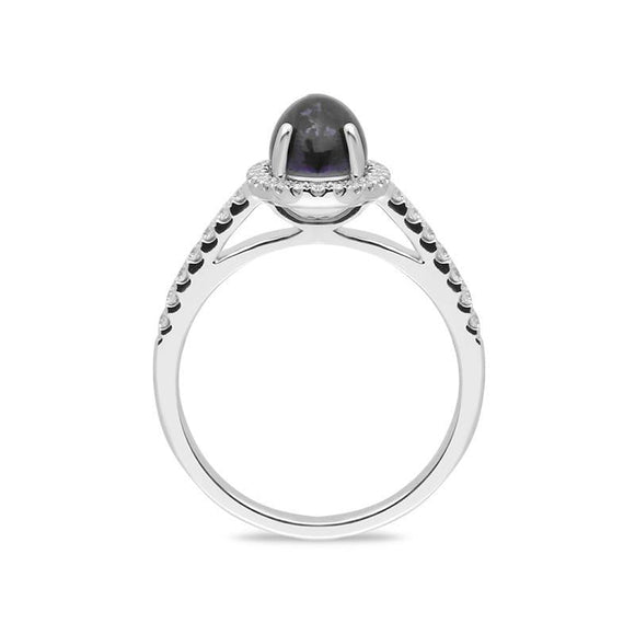18ct White Gold Blue John Diamond Halo Pave Shoulder Ring R1107