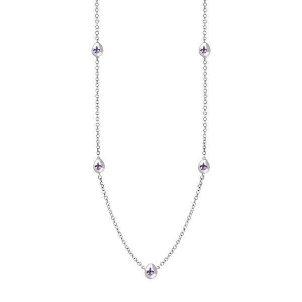 18ct White Gold Blue John Fleur De Lis Link Disc Chain Necklace, N747.