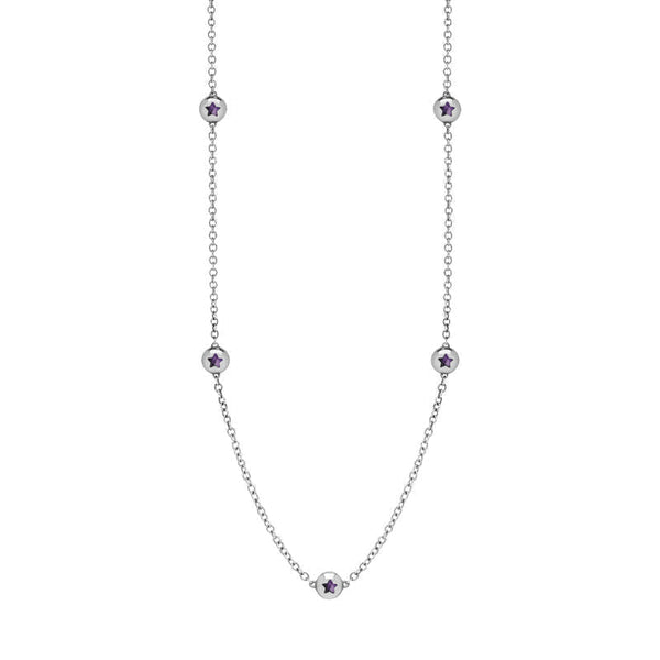 18ct White Gold Blue John Star Link Disc Chain Necklace, N744.