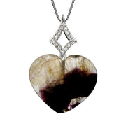 18ct White Gold Blue John and Diamond Faceted Heart Necklace. PUNQ000166.