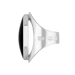 18ct White Gold Whitby Jet King's Coronation Hallmark Large Oval Ring  R013 CFH