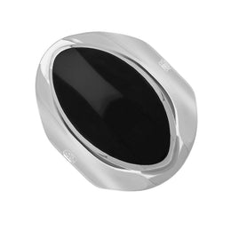 18ct White Gold Whitby Jet King's Coronation Hallmark Medium Oval Ring R012 CFH