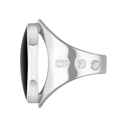 18ct White Gold Whitby Jet King's Coronation Hallmark Medium Oval Ring R012 CFH