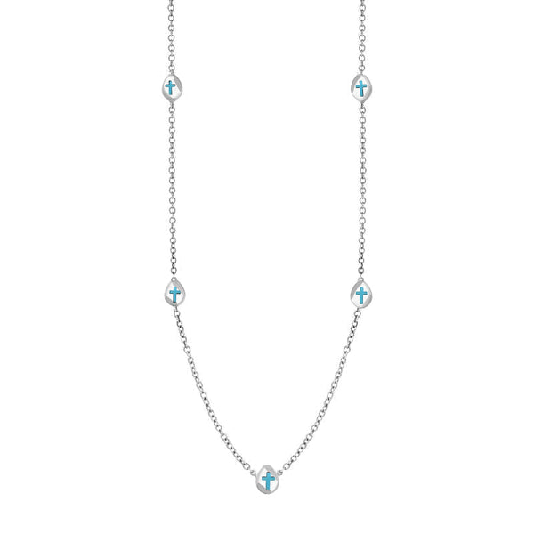 18ct White Gold Turquoise Cross Link Disc Chain Necklace