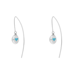18ct White Gold Turquoise Heart Disc Drop Earrings, E1372.