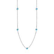18ct White Gold Turquoise Heart Link Disc Chain Necklace, N746.