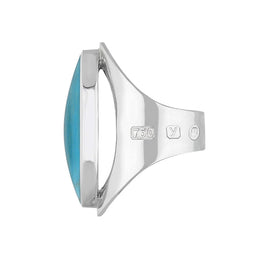 18ct White Gold Turquoise King's Coronation Hallmark Large Oval Ring R013 CFH