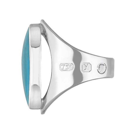 18ct White Gold Turquoise King's Coronation Hallmark Medium Oval Ring R012 CFH