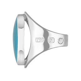 18ct White Gold Turquoise King's Coronation Hallmark Medium Oval Ring R012 CFH