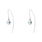 18ct White Gold Turquoise Star Disc Drop Earrings, E1371.