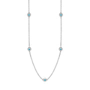 18ct White Gold Turquoise Star Link Disc Chain Necklace, N744.