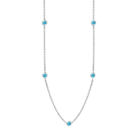 18ct White Gold Turquoise Star Link Disc Chain Necklace, N744.