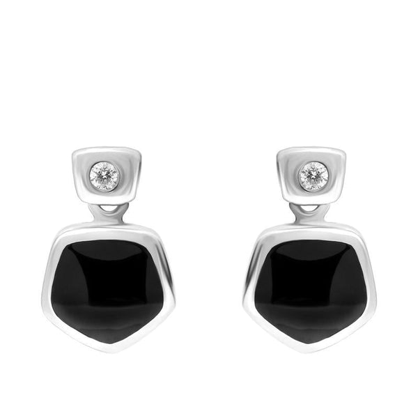 18ct White Gold Whitby Jet 0.06ct Diamond Hexagon Shaped Drop Earrings E745