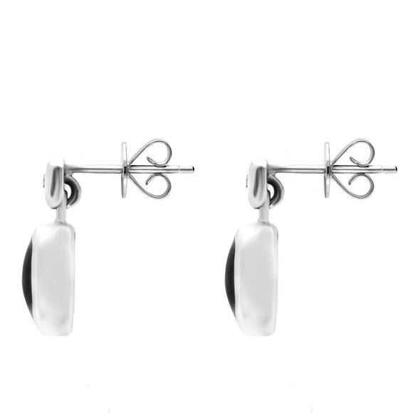 18ct White Gold Whitby Jet 0.06ct Diamond Hexagon Shaped Drop Earrings E745