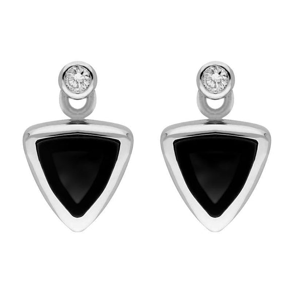 18ct White Gold Whitby Jet 0.06ct Diamond Triangle Stud Earrings E644
