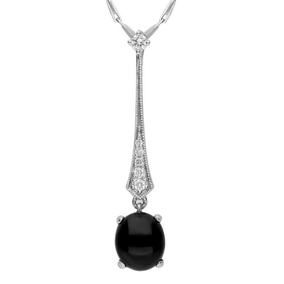 18ct White Gold Whitby Jet 0.08ct Diamond Oval Tapered Necklace P1842C