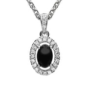 18ct White Gold Whitby Jet 0.09ct Diamond Oval Necklace P2996