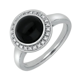 18ct White Gold Whitby Jet 0.13ct Diamond Round Centred Edge Ring R589