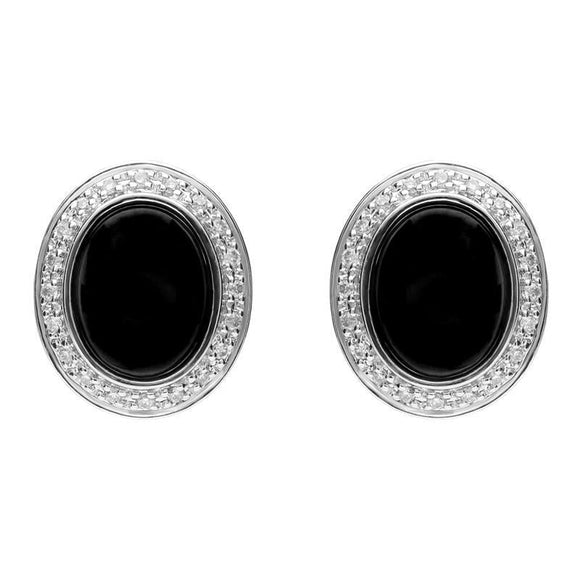 18ct White Gold Whitby Jet 0.15ct Diamond Oval Stud Earrings, E1331.