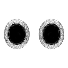 18ct White Gold Whitby Jet 0.15ct Diamond Oval Stud Earrings, E1331.