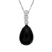 18ct White Gold Whitby Jet 0.15ct Diamond Pear Cut Necklace, SH3_8.