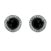 18ct White Gold Whitby Jet 0.15ct Diamond Round Pave Stud Earrings E1332