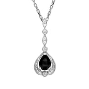 18ct White Gold Whitby Jet 0.16ct Diamond Pear Drop Necklace P1839C
