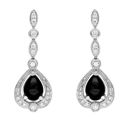 18ct White Gold Whitby Jet 0.31ct Diamond Pear Drop Earrings E1396