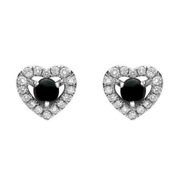 18ct White Gold Whitby Jet 0.33ct Diamond Heart Earrings. E2253