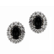 18ct White Gold Whitby Jet 0.55ct Diamond Oval Cluster Stud Earrings E1335