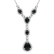 18ct White Gold Whitby Jet 0.59ct Diamond Pear & Oval Necklace N787