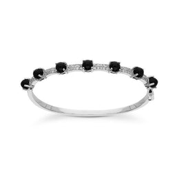 18ct White Gold Whitby Jet 0.72ct Diamond Alternating Stone Bangle B1077