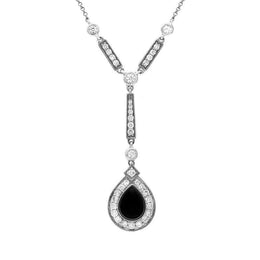 18ct White Gold Whitby Jet 0.73ct Diamond Pear Drop Necklace N781