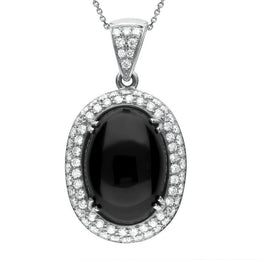 18ct White Gold Whitby Jet 1.57ct Diamond Large Oval Necklace P1451C