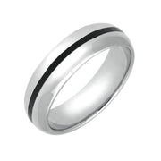 18ct White Gold Whitby Jet 1mm Stone Inlaid Band Ring R623